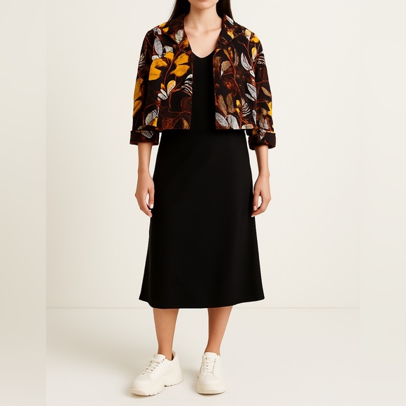 RUBY RD Leaf Print Cropped Jacket | 4P | Yellow Multi | Retro Safari Style - Picture 2 of 14